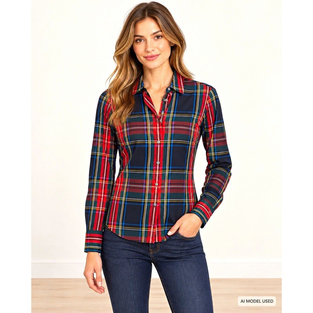 J.Crew Women's Slim Fit Plaid Collared Long Sleeve Button-Up Shirt 00
